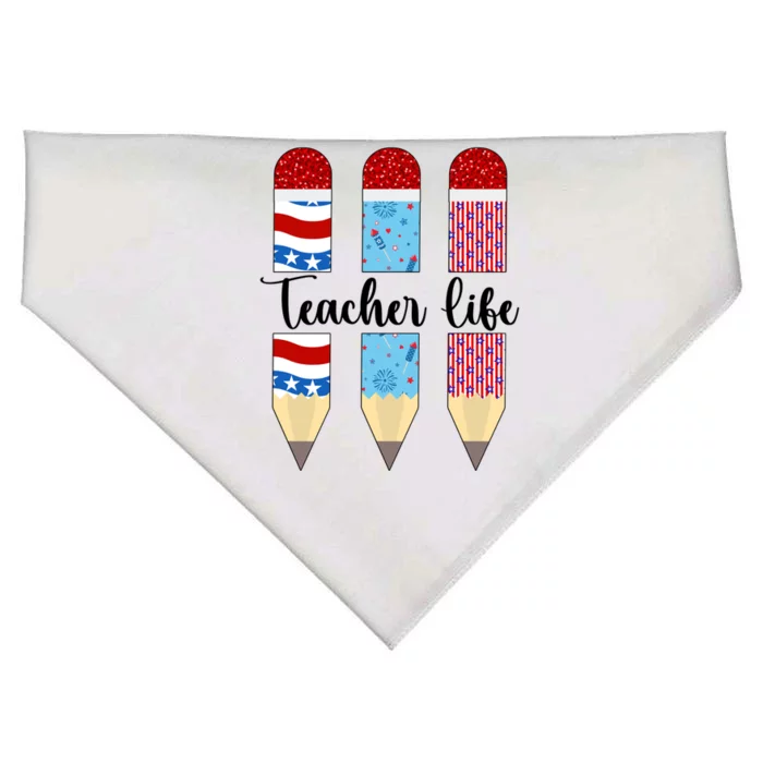 American Teacher 4th Of July Patriotic Teacher American Flag Cute Gift USA-Made Doggie Bandana