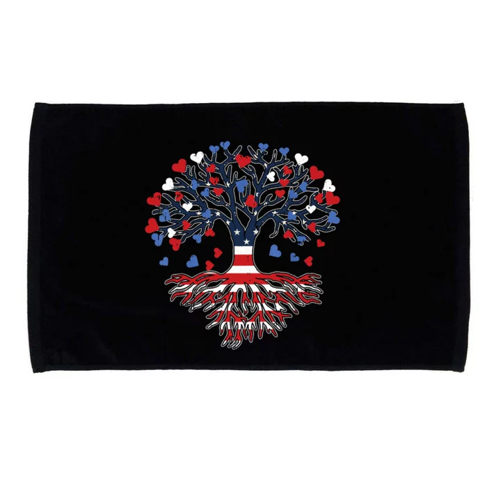 American Tree 4th Of July USA Flag Hearts Roots Patriotic Microfiber Hand Towel