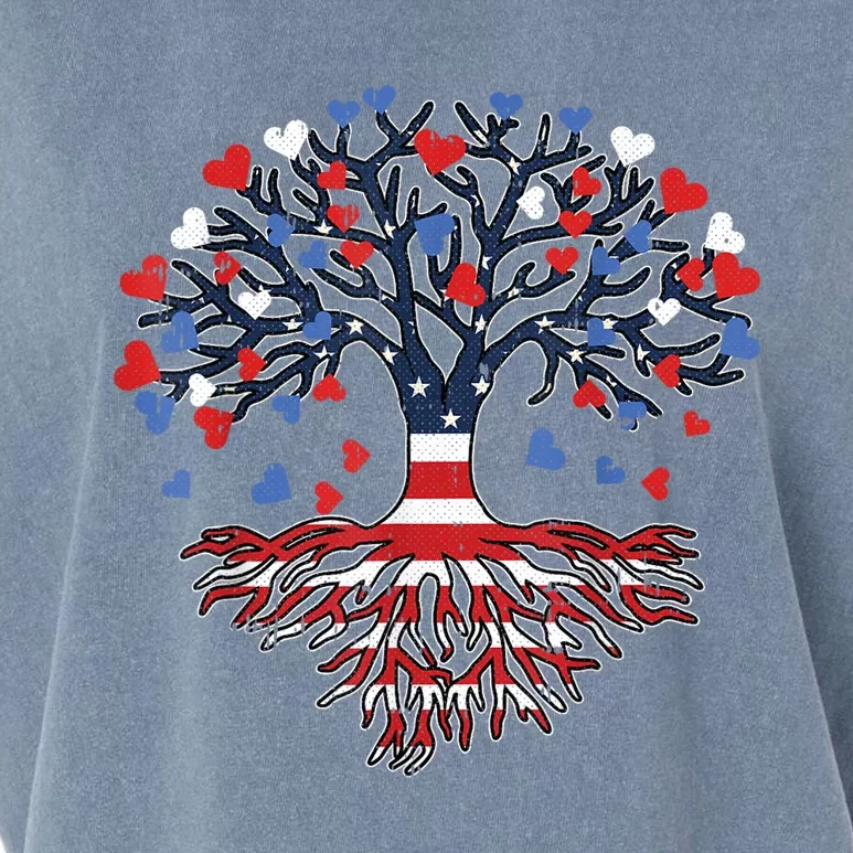 American Tree 4th Of July USA Flag Hearts Roots Patriotic Garment-Dyed Women's Muscle Tee