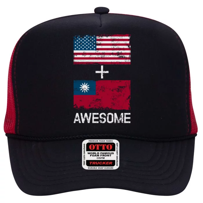 American + Taiwanese = Awesome Usa And Taiwan Flags Product Cute Gift High Crown Mesh Trucker Hat