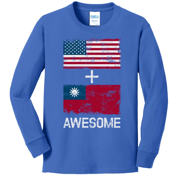 American + Taiwanese = Awesome Usa And Taiwan Flags Product Cute Gift Kids Long Sleeve Shirt