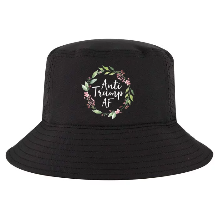 Anti Trump Af Womans With Floral Wreath Cool Comfort Performance Bucket Hat