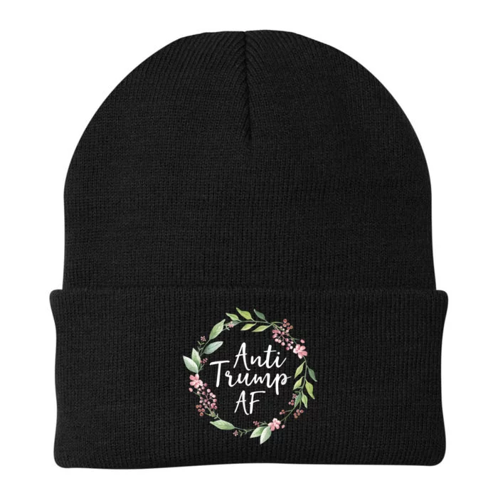 Anti Trump Af Womans With Floral Wreath Knit Cap Winter Beanie