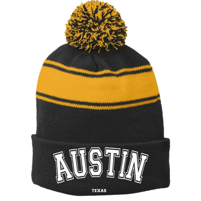 Austin Texas Stripe Pom Pom Beanie