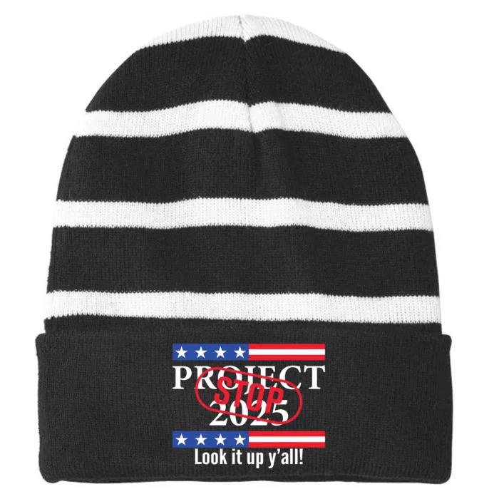 Anti Trump Striped Beanie with Solid Band