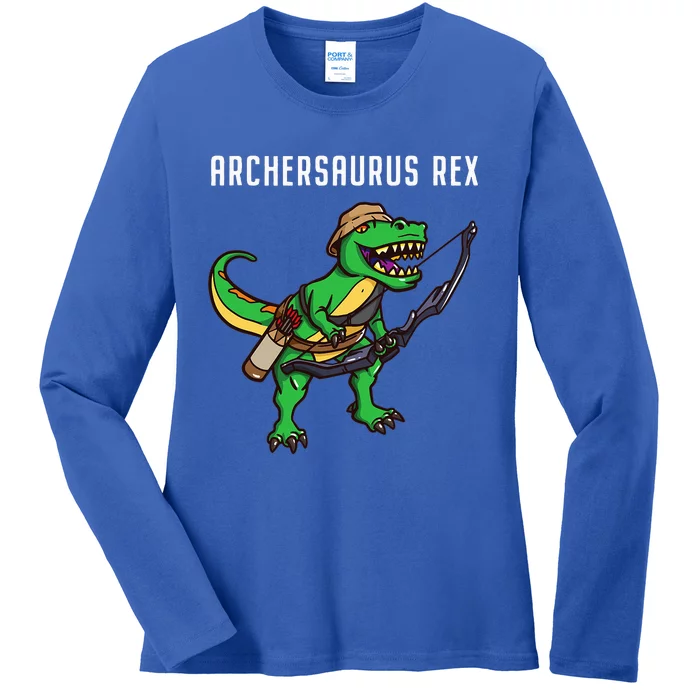 Archery TRex Archer Bow Hunting Arrow Dinosaur Ladies Long Sleeve Shirt