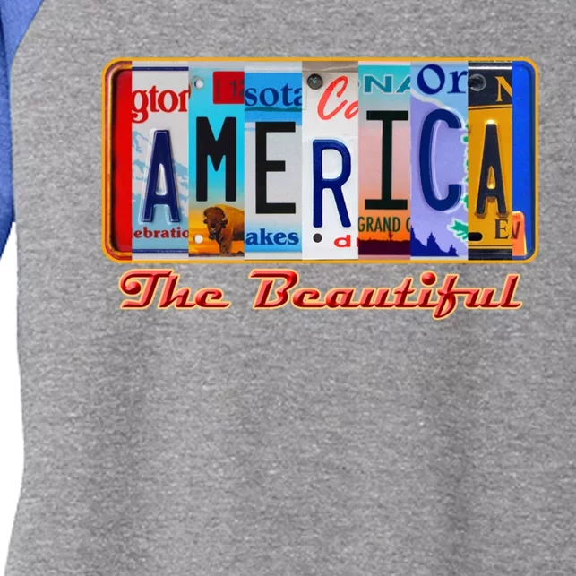 America The Beautiful Car License Plates Gift Women's Tri-Blend 3/4-Sleeve Raglan Shirt