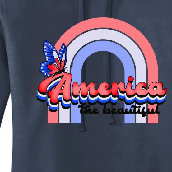 America The Beautiful Retro Rainbow Red White Blue Butterfly Great Gift Women's Pullover Hoodie