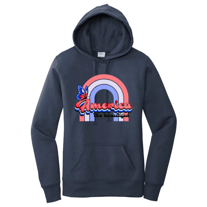 America The Beautiful Retro Rainbow Red White Blue Butterfly Great Gift Women's Pullover Hoodie