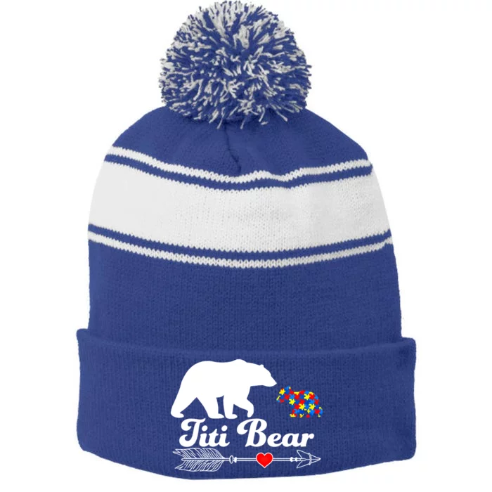 Autism Titi Bear Puzzle Autism Awareness Autistic Support Cute Gift Stripe Pom Pom Beanie