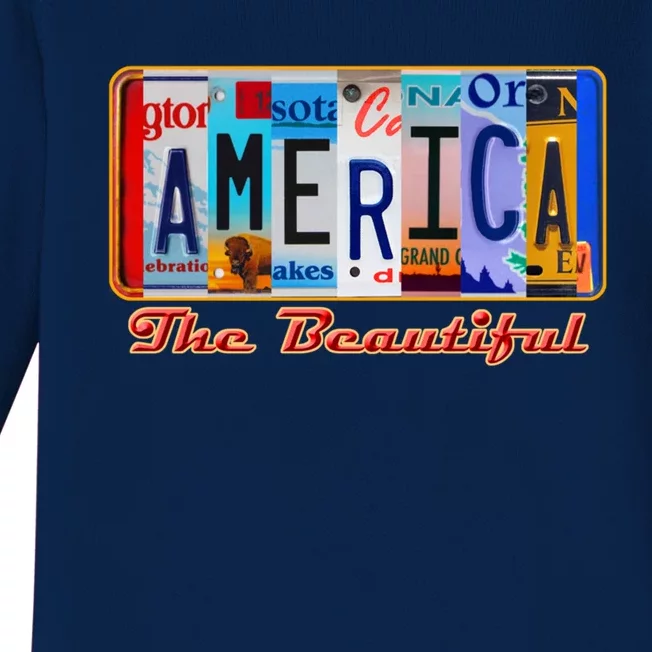 America The Beautiful Car License Plates Funny Gift Baby Long Sleeve Bodysuit