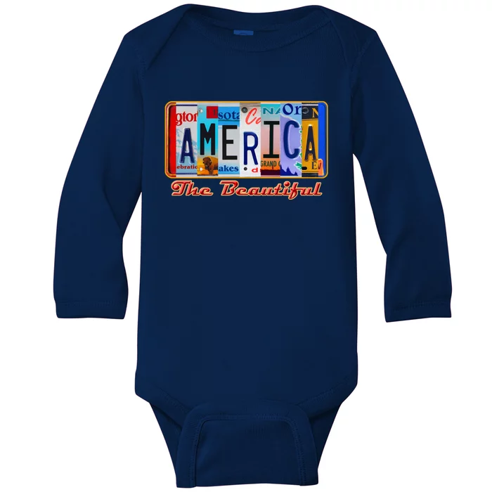 America The Beautiful Car License Plates Funny Gift Baby Long Sleeve Bodysuit