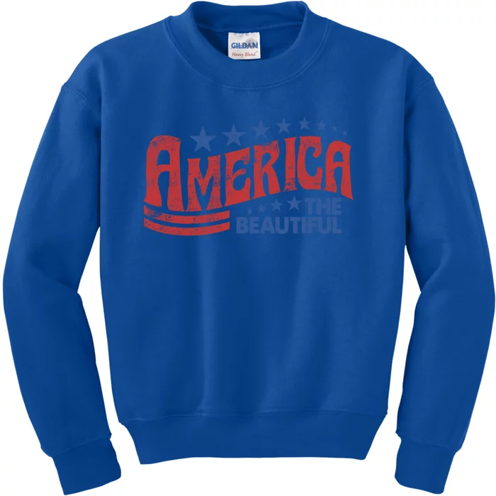 America The Beautiful With Usa American Flag 4th Of July Gift Kids Sweatshirt