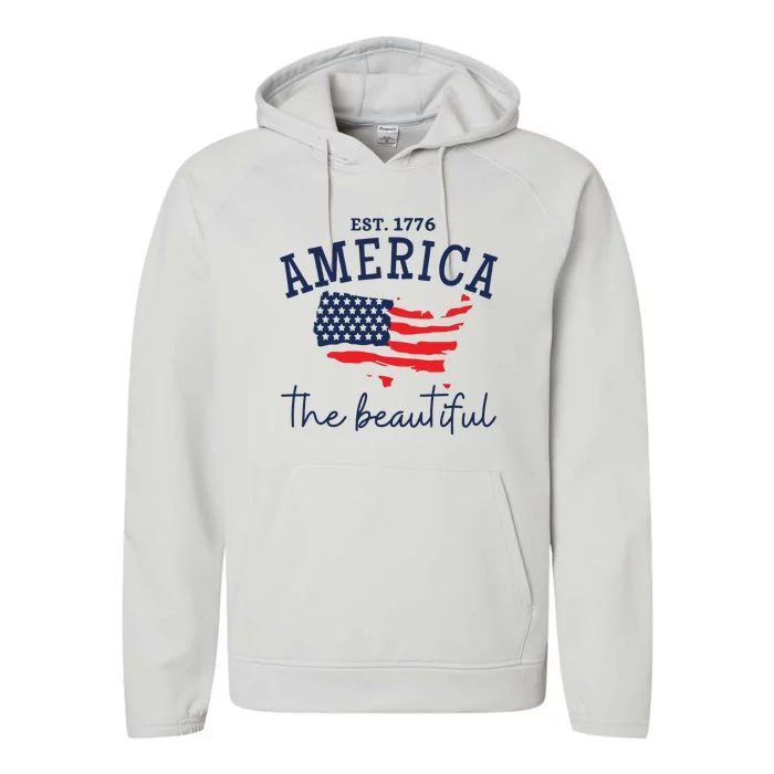 America The Beautiful Patriotic 4th Of July Independen Day Performance Fleece Hoodie