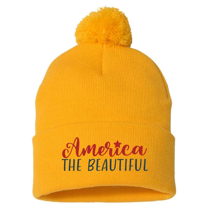 America The Beautiful 4th Of July Pom Pom 12in Knit Beanie