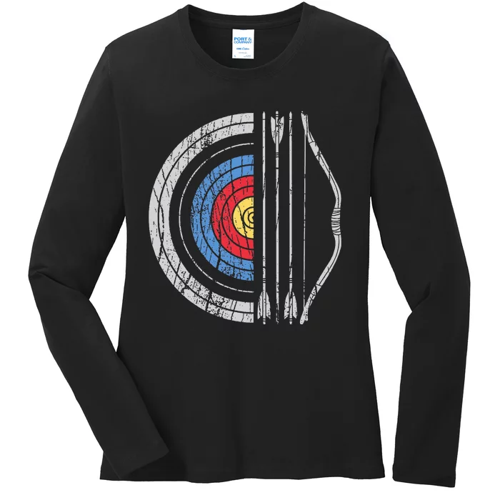 Archery Target Bow And Arrow Archer Retro Vintage Ladies Long Sleeve Shirt