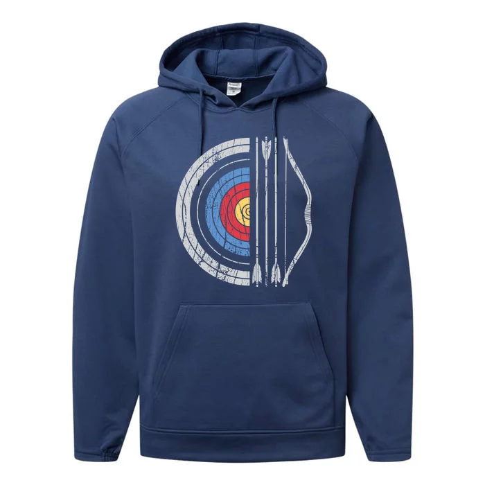 Archery Target Bow And Arrow Archer Retro Vintage Gift Performance Fleece Hoodie