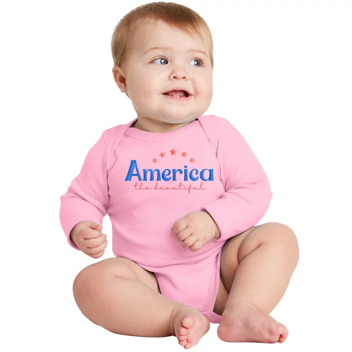 America The Beautiful 4th Of July Star Baby Long Sleeve Bodysuit