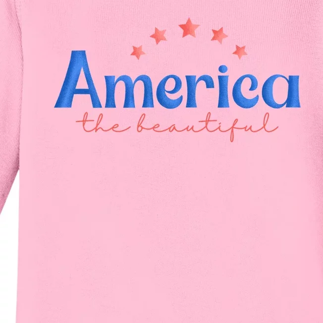 America The Beautiful 4th Of July Star Baby Long Sleeve Bodysuit