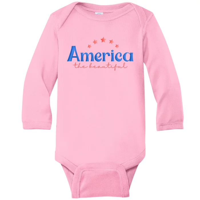 America The Beautiful 4th Of July Star Baby Long Sleeve Bodysuit