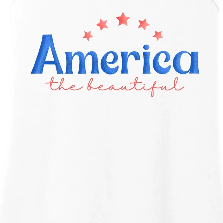 America The Beautiful 4th Of July Star Ladies Essential Tank