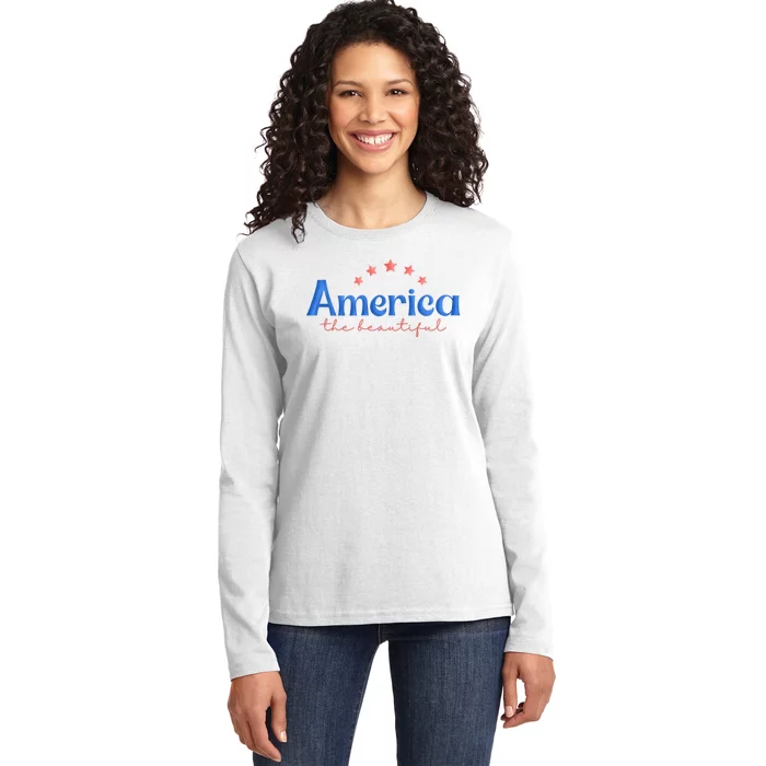 America The Beautiful 4th Of July Star Ladies Long Sleeve Shirt