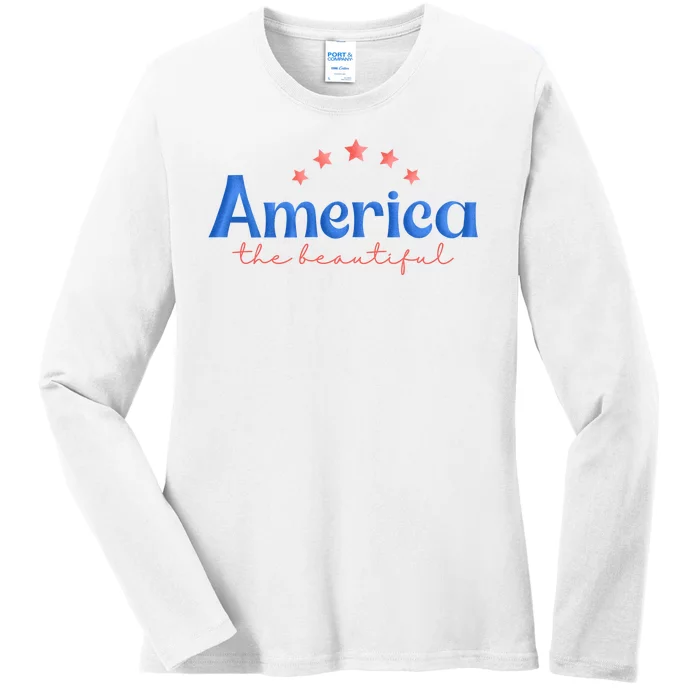 America The Beautiful 4th Of July Star Ladies Long Sleeve Shirt