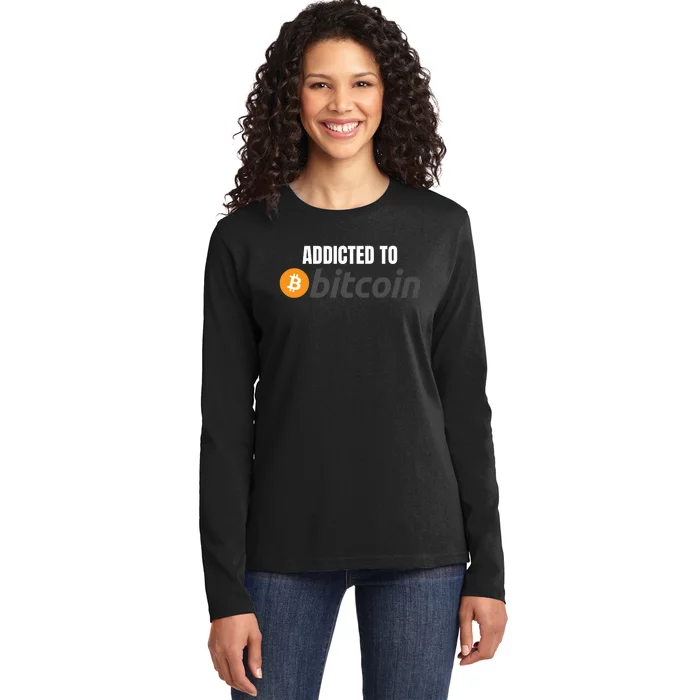 Addicted To Bitcoin, Bitcoin Accepted Here, Bitcoin To The Moon, HODL Bitcoin Cr Ladies Long Sleeve Shirt