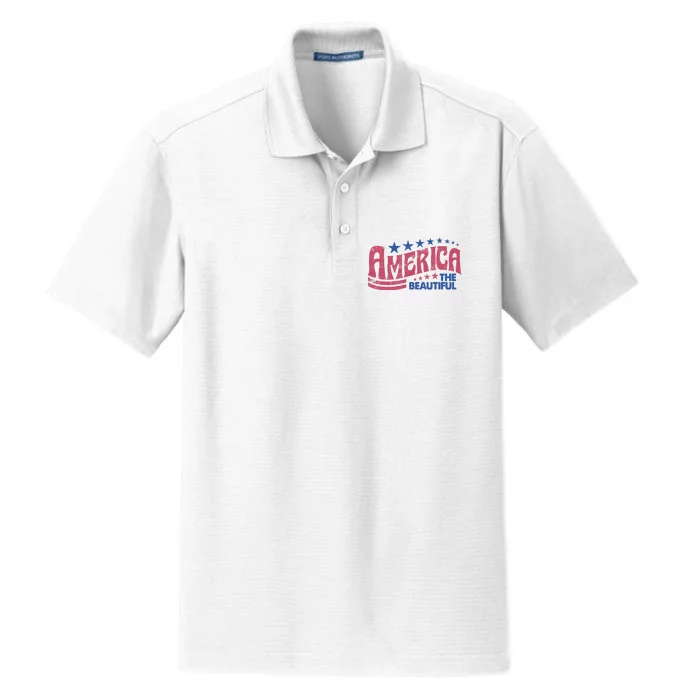 America The Beautiful Retro Vintage American 4th Of July Dry Zone Grid Performance Polo