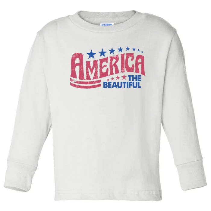 America The Beautiful Retro Vintage American 4th Of July Toddler Long Sleeve Shirt