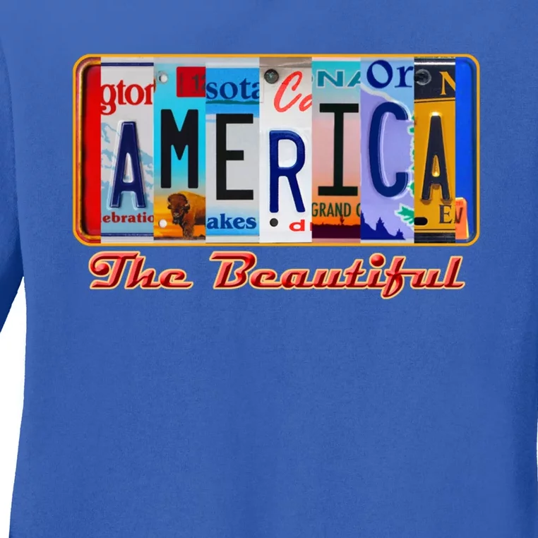 America The Beautiful Car License Plates Gift Ladies Long Sleeve Shirt