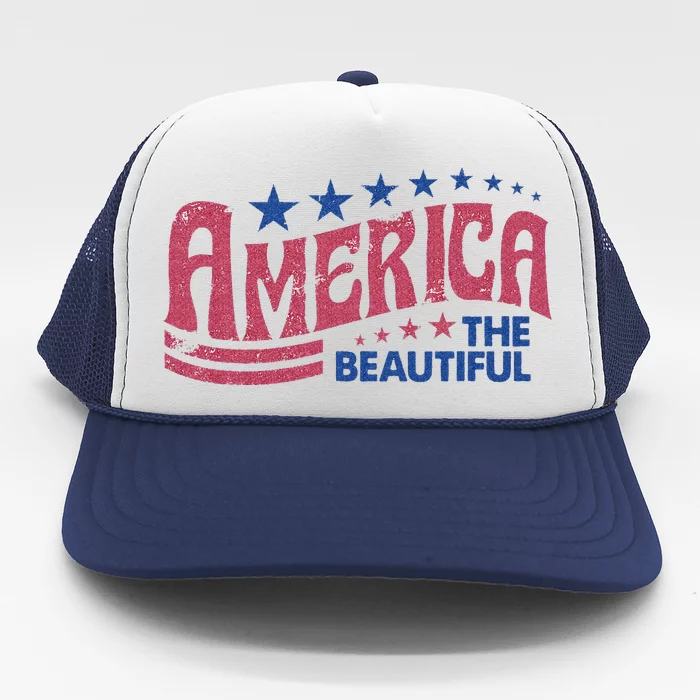 America The Beautiful Retro Vintage American 4th Of July Trucker Hat