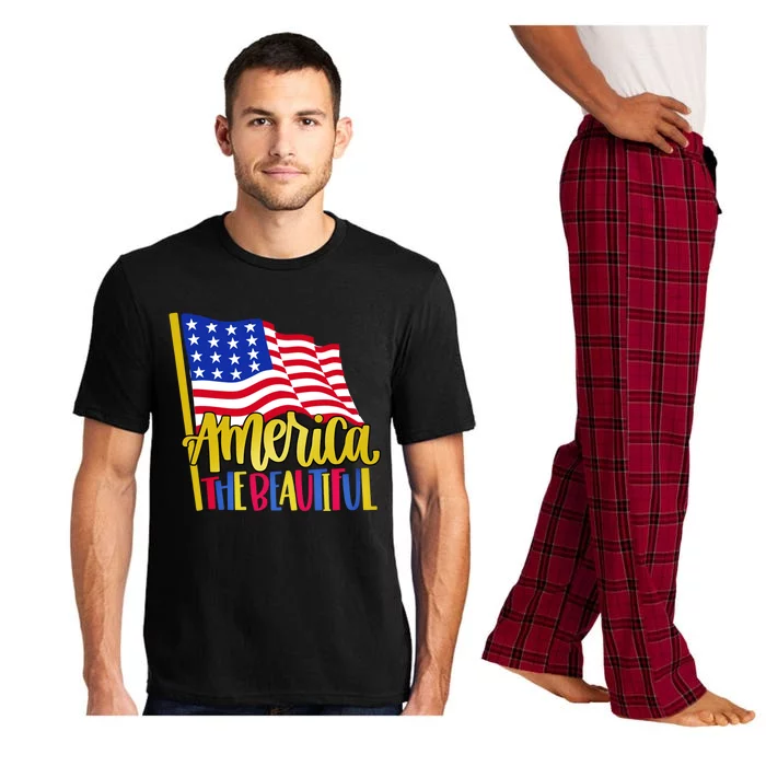 America The Beautiful With Usa Flag Gift Pajama Set