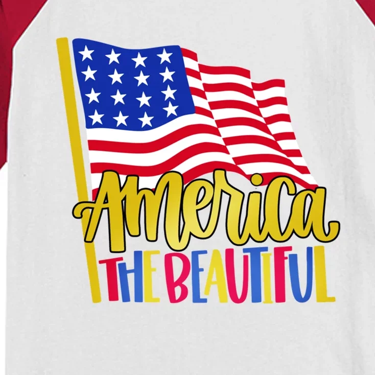 America The Beautiful With Usa Flag Gift Kids Colorblock Raglan Jersey