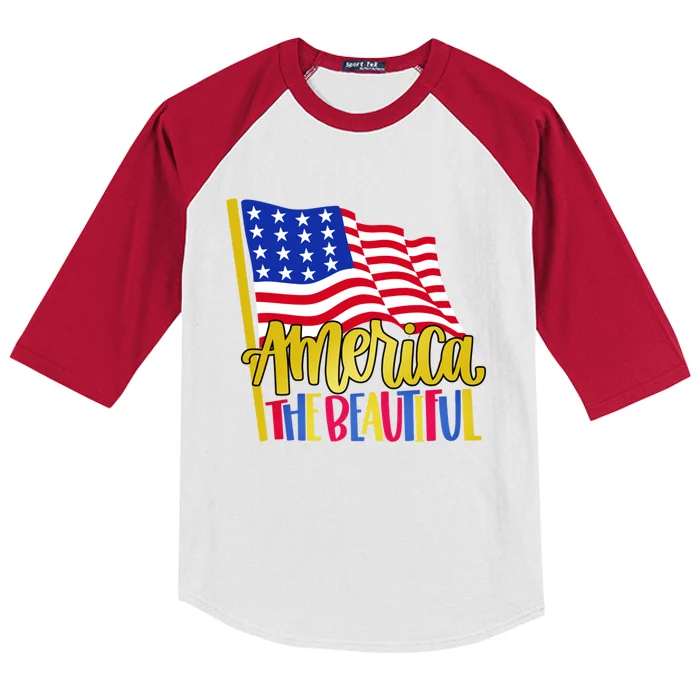 America The Beautiful With Usa Flag Gift Kids Colorblock Raglan Jersey