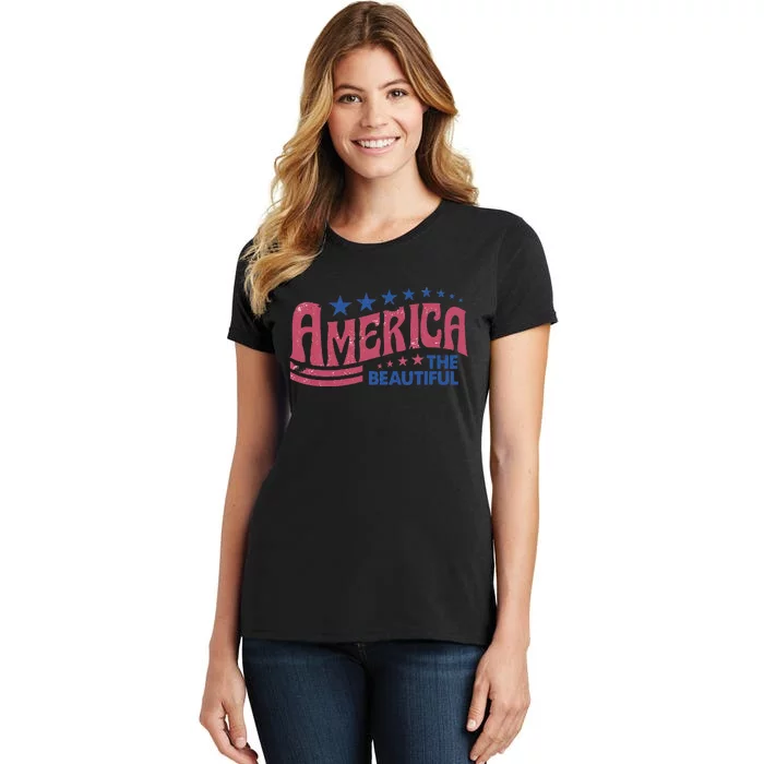 America The Beautiful Retro Vintage American 4th Of July Women's T-Shirt