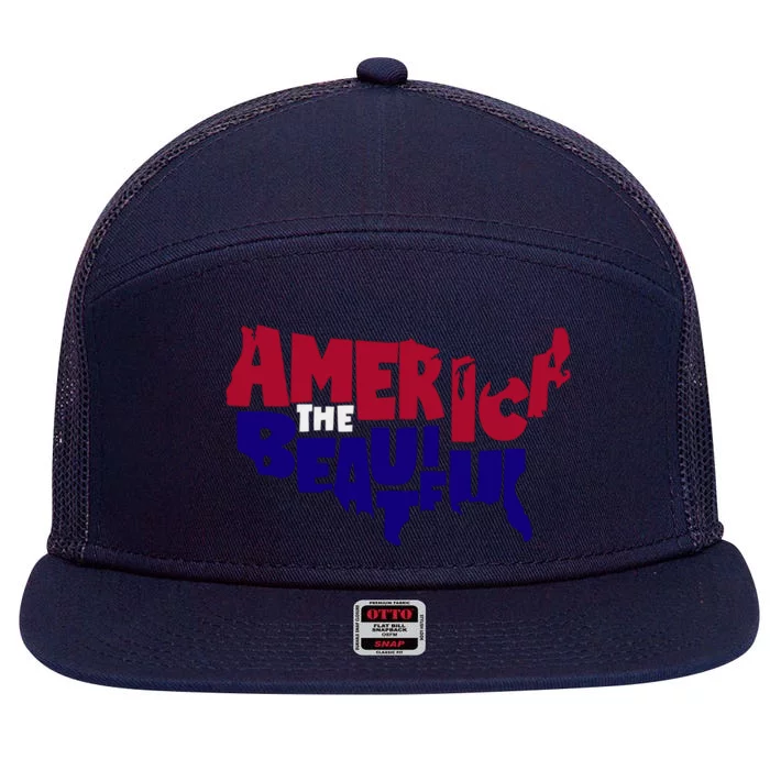 America The Beautiful Usa 4th Of July Patriotic Cool Gift 7 Panel Mesh Trucker Snapback Hat