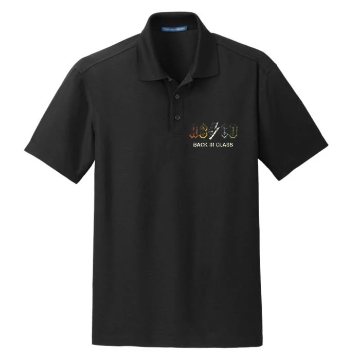 Abcd Teacher Back To School Teacher Student Rock Dry Zone Grid Performance Polo