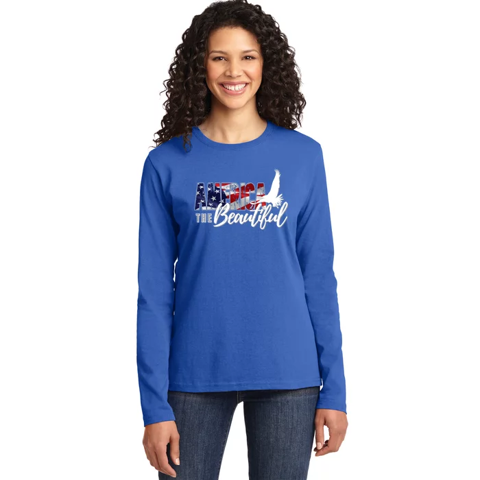 America The Beautiful Eagle Patriotic Flag Gift Ladies Long Sleeve Shirt