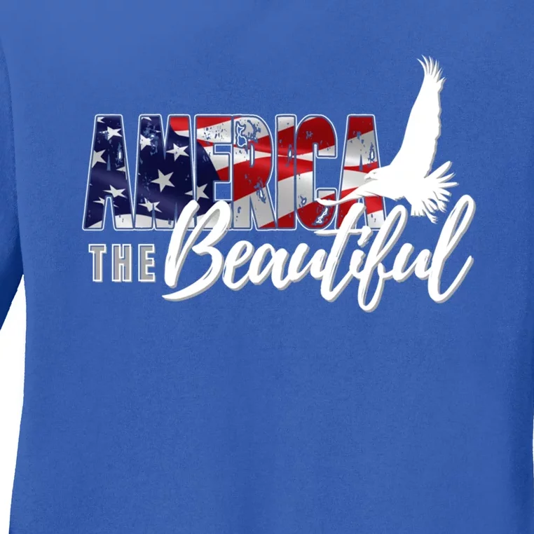 America The Beautiful Eagle Patriotic Flag Gift Ladies Long Sleeve Shirt