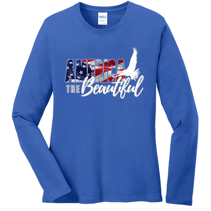 America The Beautiful Eagle Patriotic Flag Gift Ladies Long Sleeve Shirt