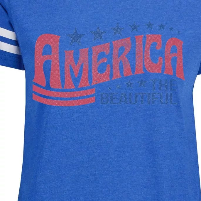 America The Beautiful Retro Vintage American 4th Of July Enza Ladies Jersey Football T-Shirt