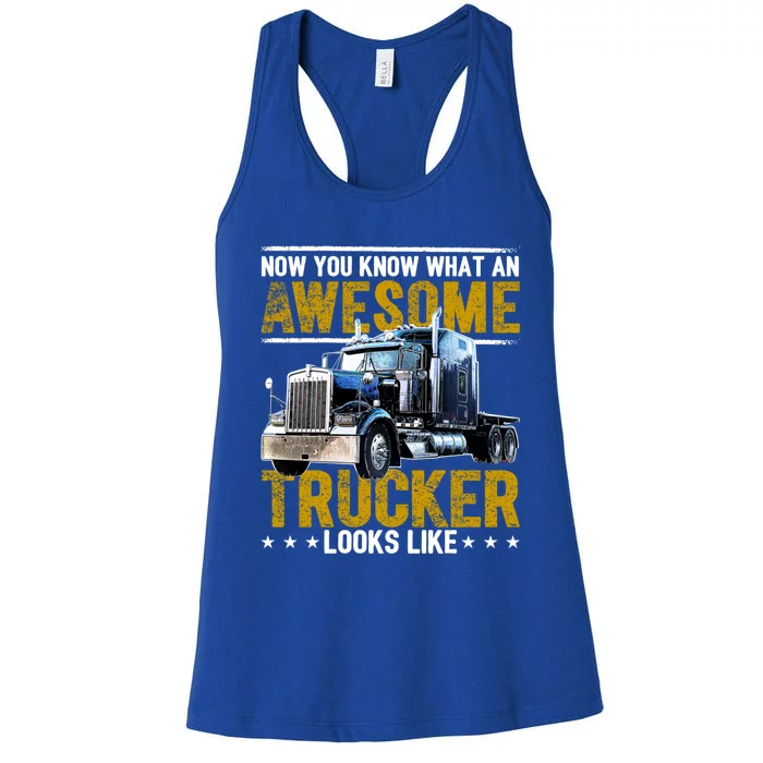 Awesome Trucker Big Rig Semicute Gifttrailer Truck Driver Gift Gift Women's Racerback Tank