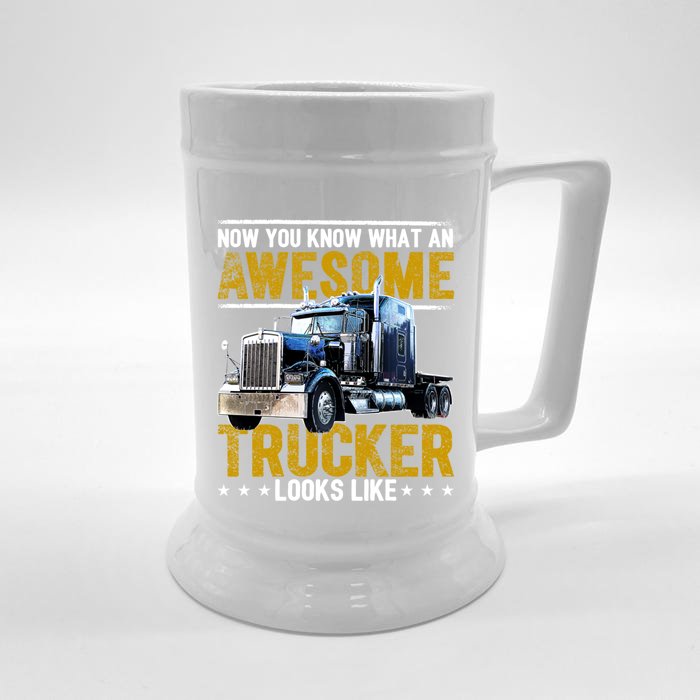 Awesome Trucker Big Rig Semicute Gifttrailer Truck Driver Gift Gift Front & Back Beer Stein