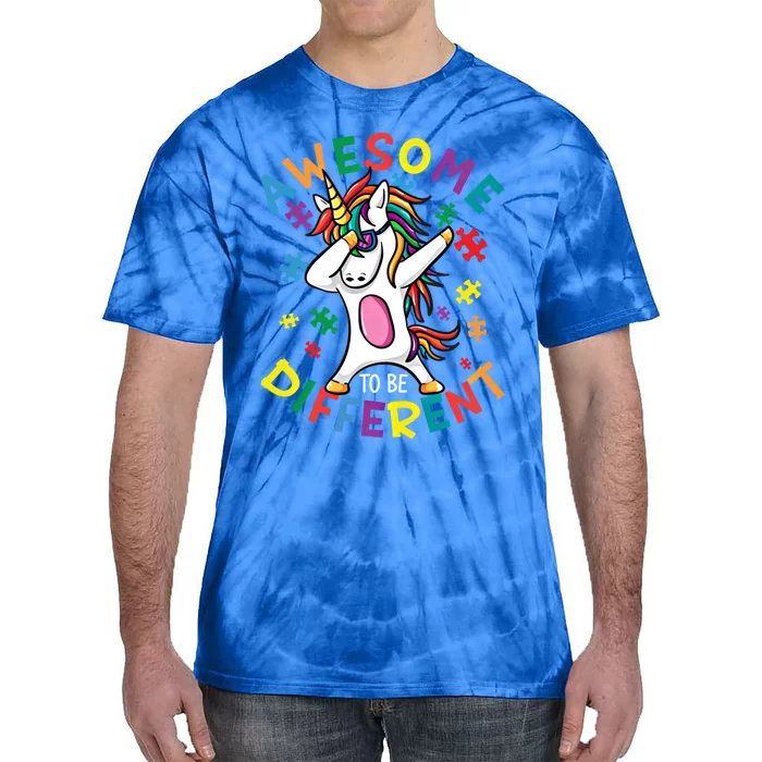 Awesome To Be Different Autism Awareness Dancing Unicorn Funny Gift Tie-Dye T-Shirt