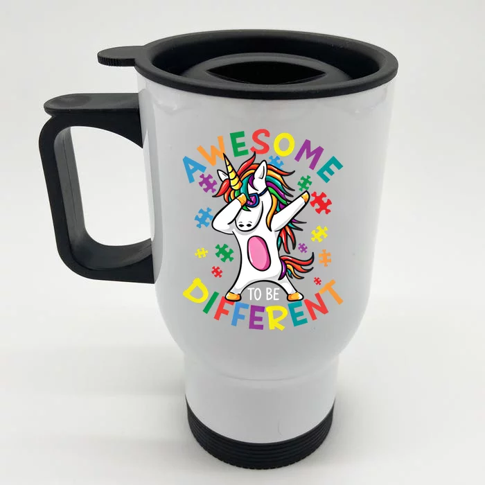 Awesome To Be Different Autism Awareness Dancing Unicorn Funny Gift Front & Back Stainless Steel Travel Mug