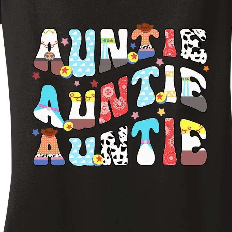 Auntie Toy Birthday Story Family Matching Birthday Boy Women's V-Neck T-Shirt