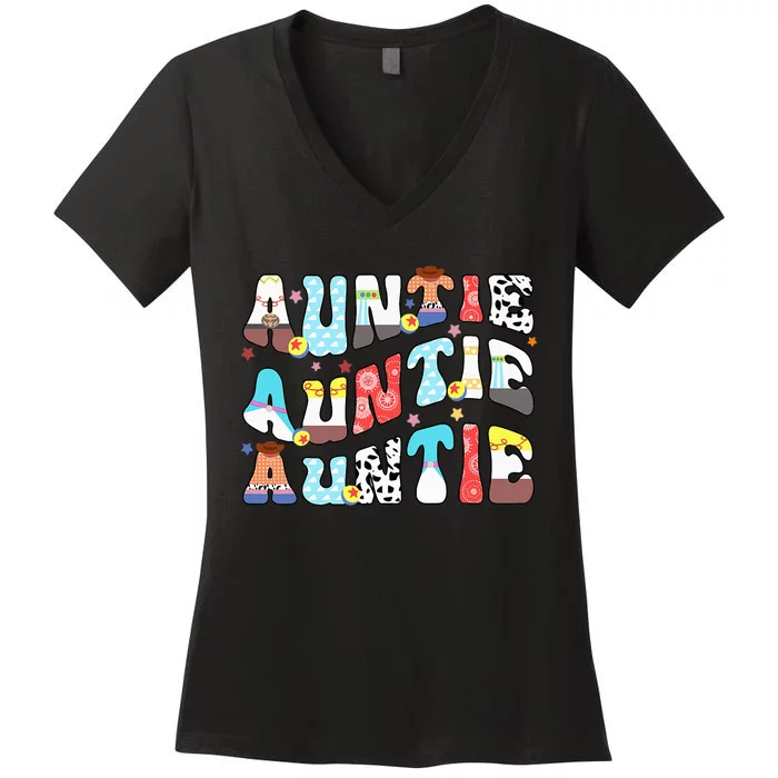 Auntie Toy Birthday Story Family Matching Birthday Boy Women's V-Neck T-Shirt