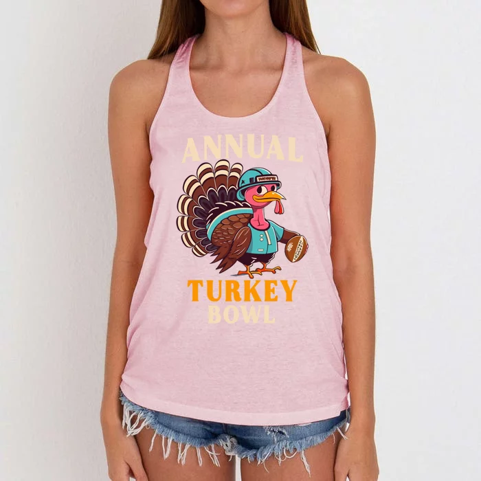 Annual Turkey Bowl Funny Thanksgiving Day Football Rugby Gift Women's Knotted Racerback Tank