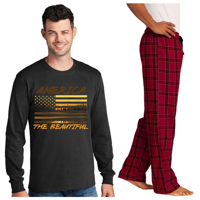 America The Beautiful Usa American Flag Patriotic Sunset Cute Gift Long Sleeve Pajama Set